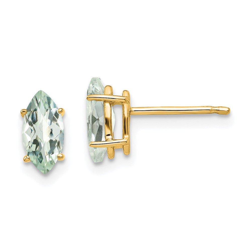 14K Gelbgold Ohrringe mit 8x4 Marquise Schachbrett-Schliff Grünem Quarz
