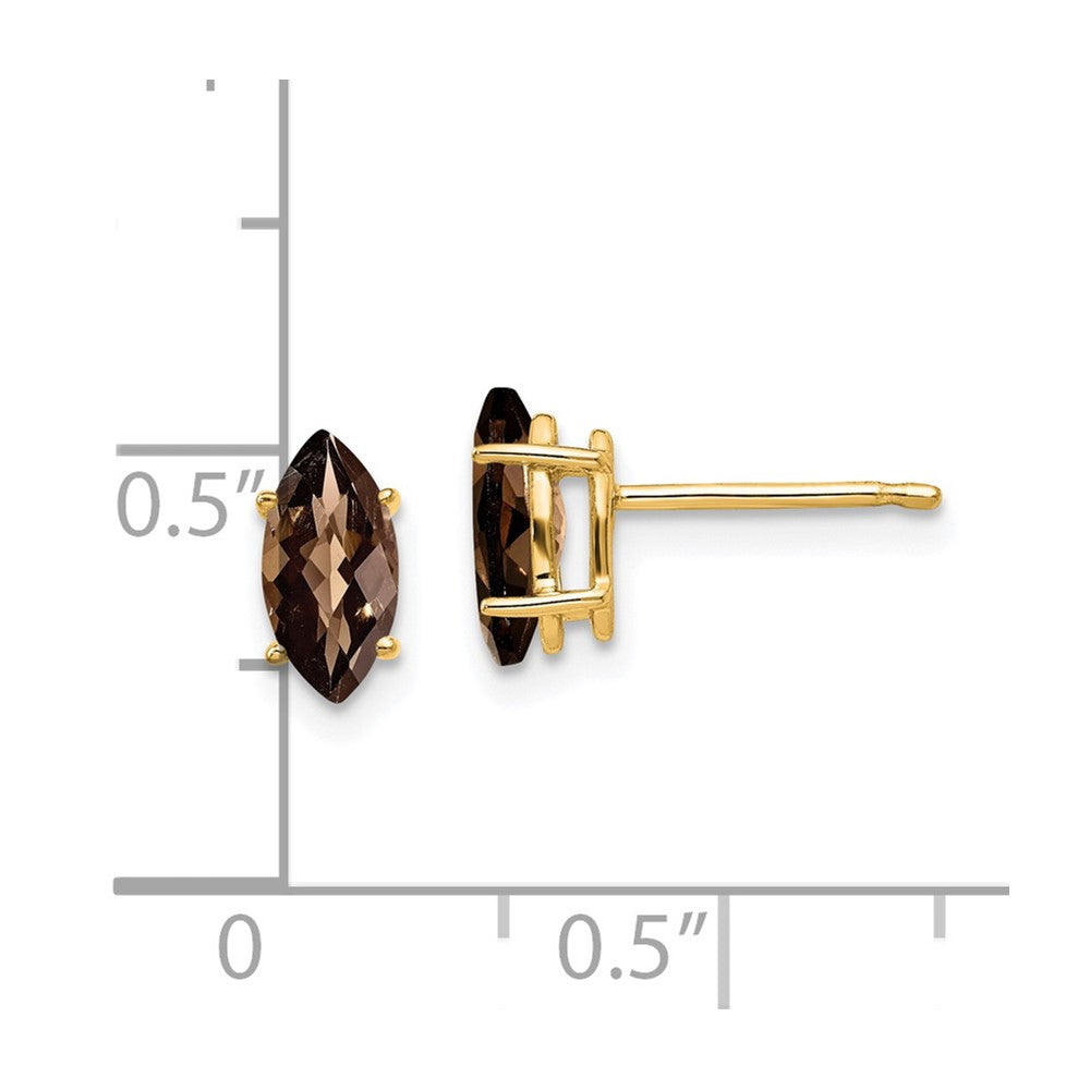 14K Gelbgold Ohrringe mit 8x4 mm Marquise-Karo-Schliff Rauchquarz in Gelbgold