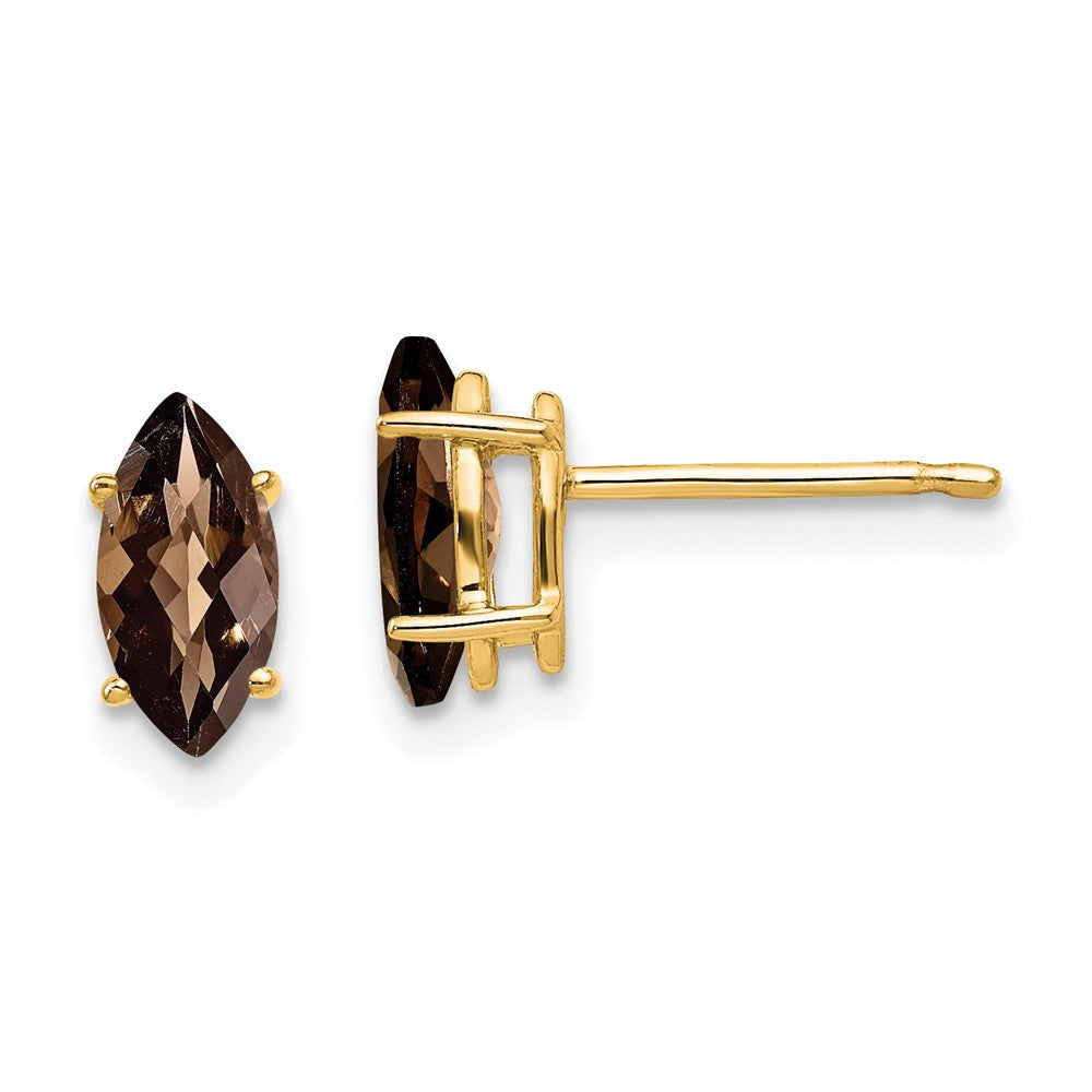 14K Gelbgold Ohrringe mit 8x4 mm Marquise-Karo-Schliff Rauchquarz in Gelbgold