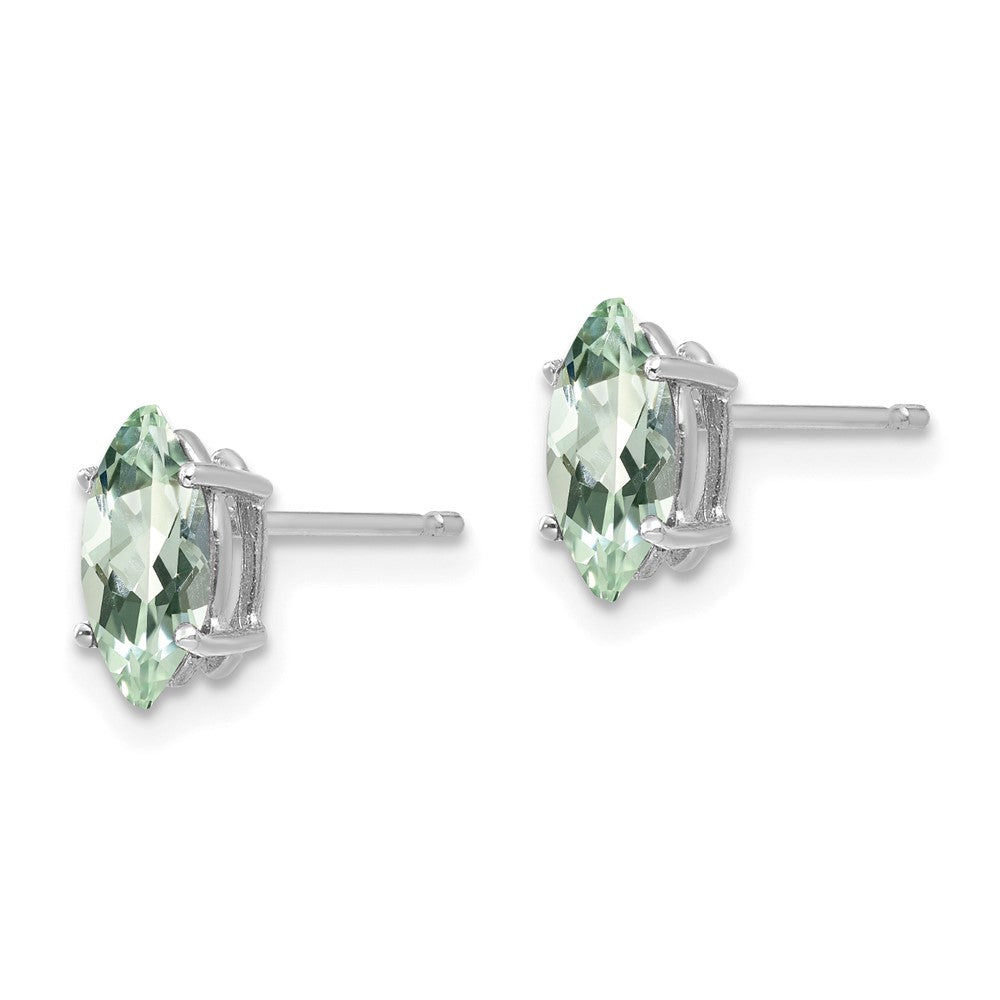 14K Weißgold Ohrringe mit marquiseförmigem grünem Quarz, 8x4mm