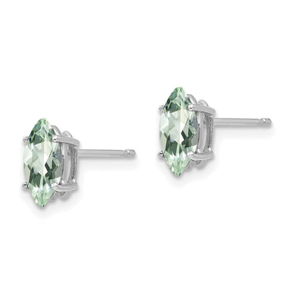 14K Weißgold Ohrringe mit marquiseförmigem grünem Quarz, 8x4mm