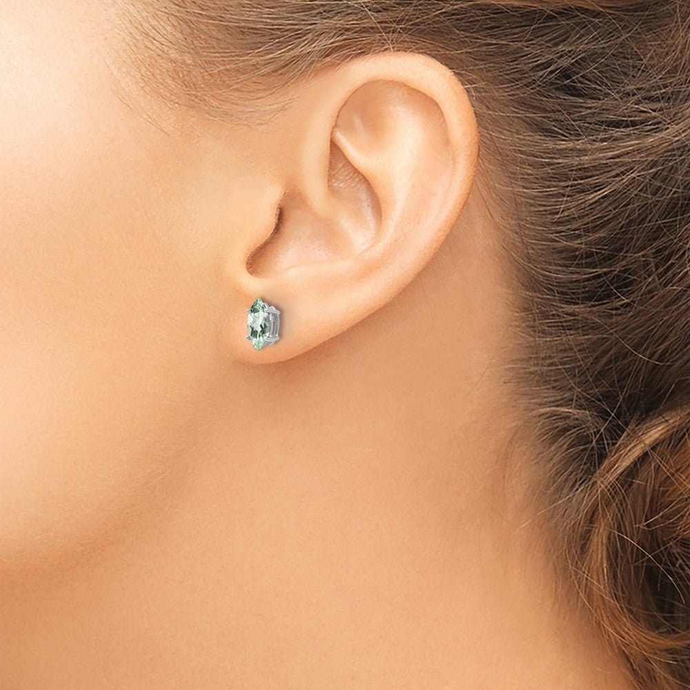 14K Weißgold Ohrringe mit marquiseförmigem grünem Quarz, 8x4mm