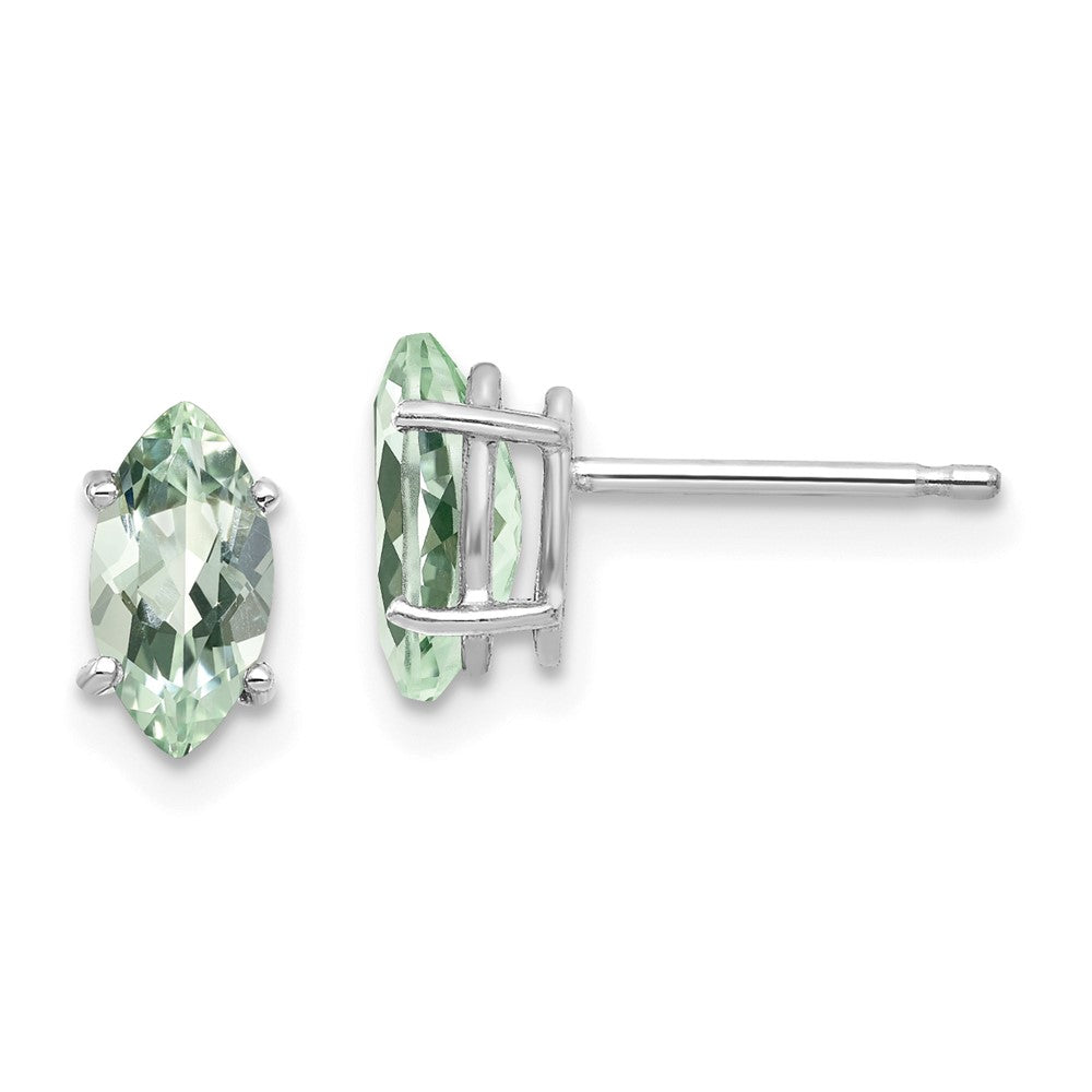 14K Weißgold Ohrringe mit marquiseförmigem grünem Quarz, 8x4mm