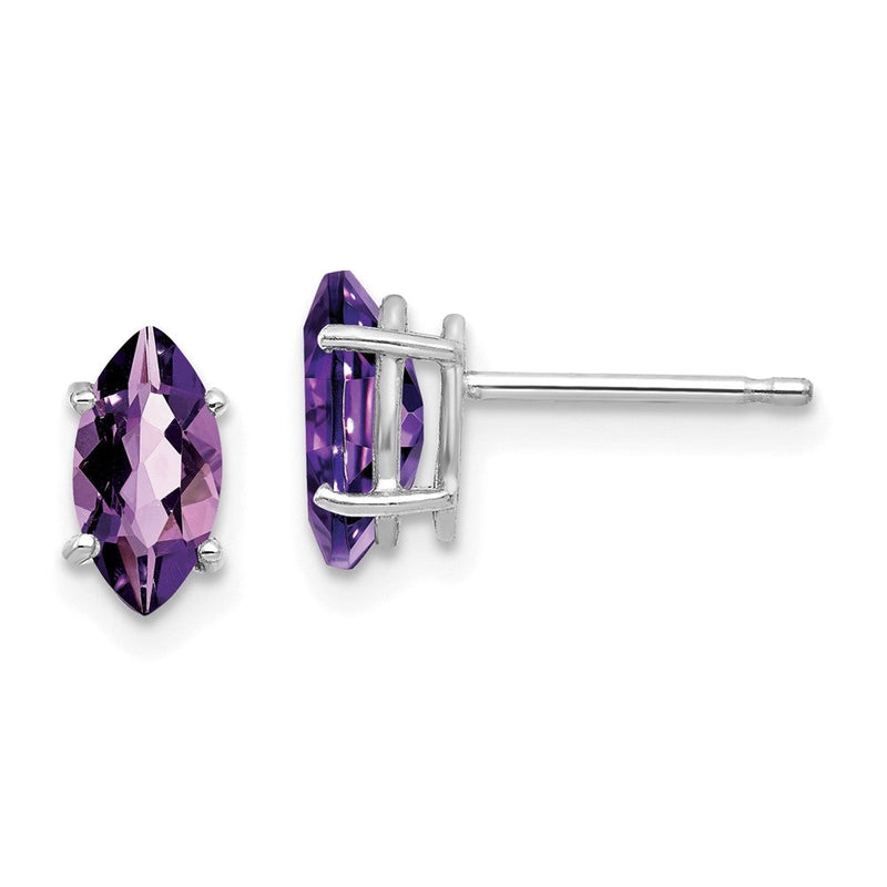 14K Weißgold Ohrstecker mit Amethyst-Marquise-Schliff, 8 x 4 mm