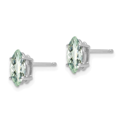 14K Weißgold Ohrringe mit 8x4 mm Grünem Quarz im Marquise-Schliff mit Karo-Schliff