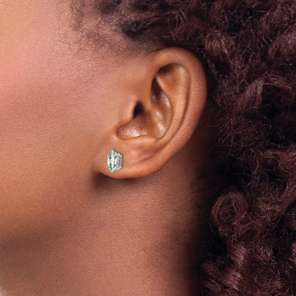 14K Weißgold Ohrringe mit 8x4 mm Grünem Quarz im Marquise-Schliff mit Karo-Schliff