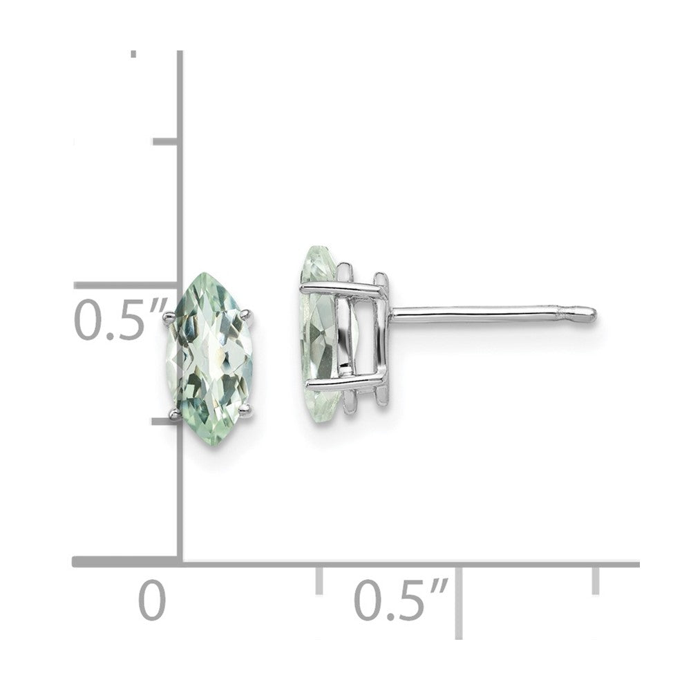 14K Weißgold Ohrringe mit 8x4 mm Grünem Quarz im Marquise-Schliff mit Karo-Schliff