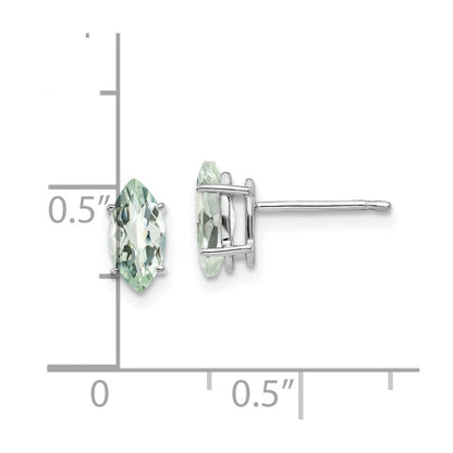 14K Weißgold Ohrringe mit 8x4 mm Grünem Quarz im Marquise-Schliff mit Karo-Schliff
