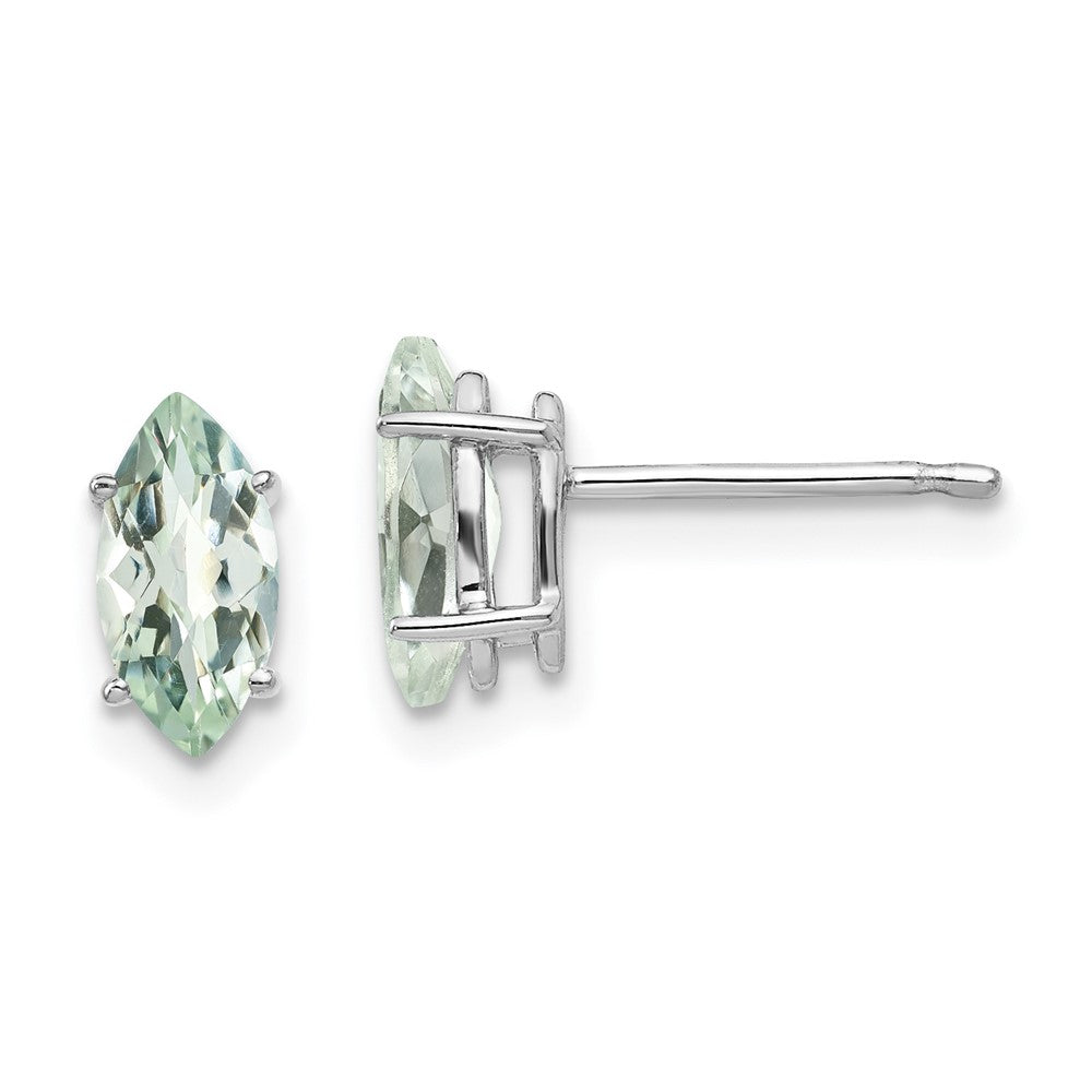 14K Weißgold Ohrringe mit 8x4 mm Grünem Quarz im Marquise-Schliff mit Karo-Schliff