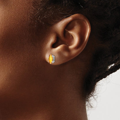 14K Weißgold Ohrstecker mit Citrin, Marquise-Schliff, 8 x 4 mm