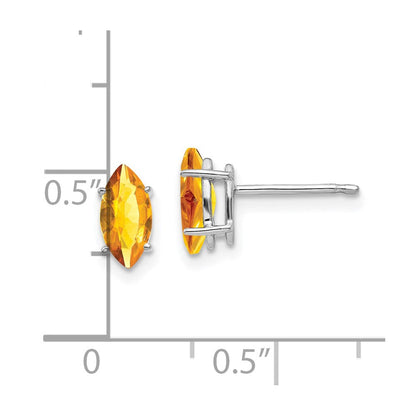 14K Weißgold Ohrstecker mit Citrin, Marquise-Schliff, 8 x 4 mm
