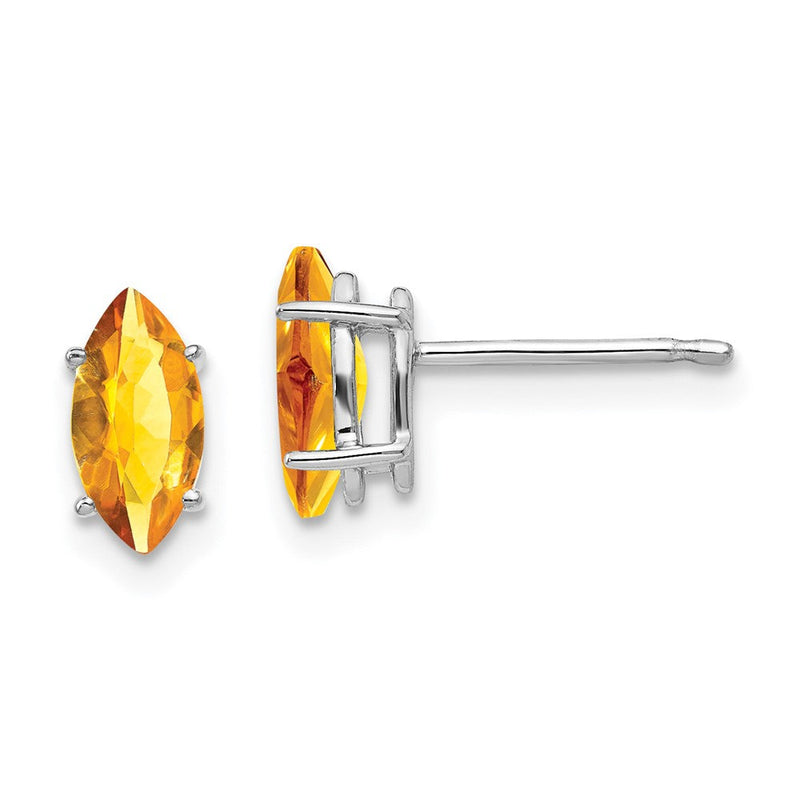 14K Weißgold Ohrstecker mit Citrin, Marquise-Schliff, 8 x 4 mm