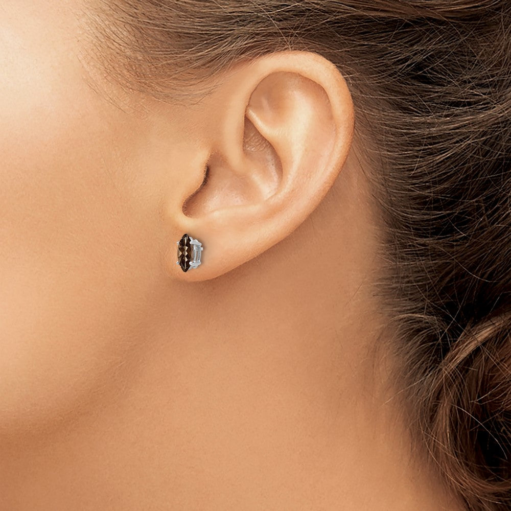 14K Weißgold Ohrringe mit 8x4mm marquiseförmigem Schachbrett-Schliff Rauchquarz und Zitronenquarz in Gelbgold