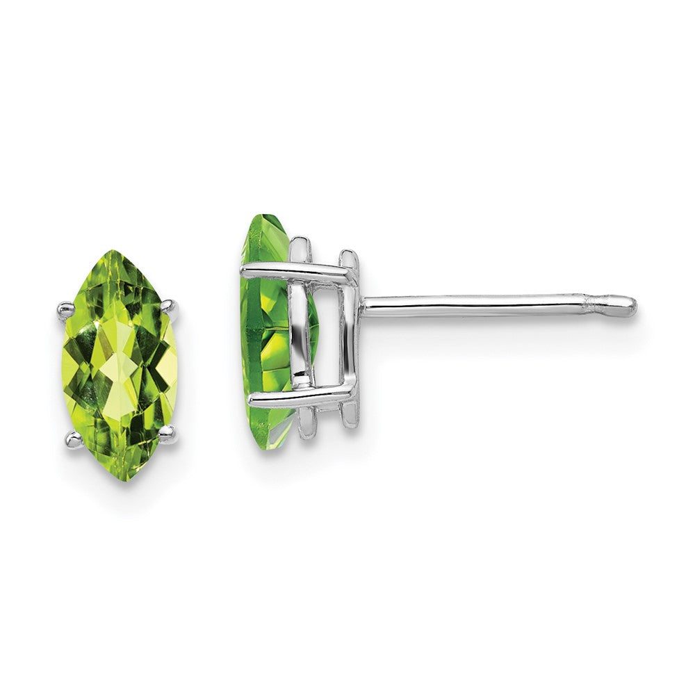 14K Weißgold Peridot-Marquise-Ohrstecker, 8x4mm