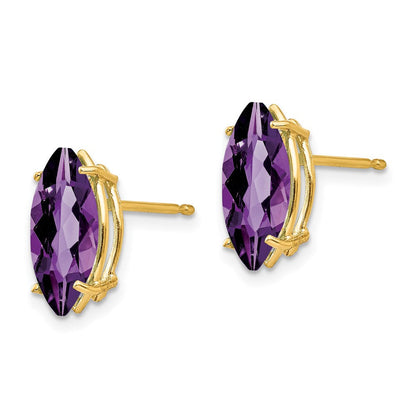 14K Gelbgold Ohrringe mit marquiseförmigem Amethyst, 10 x 5 mm