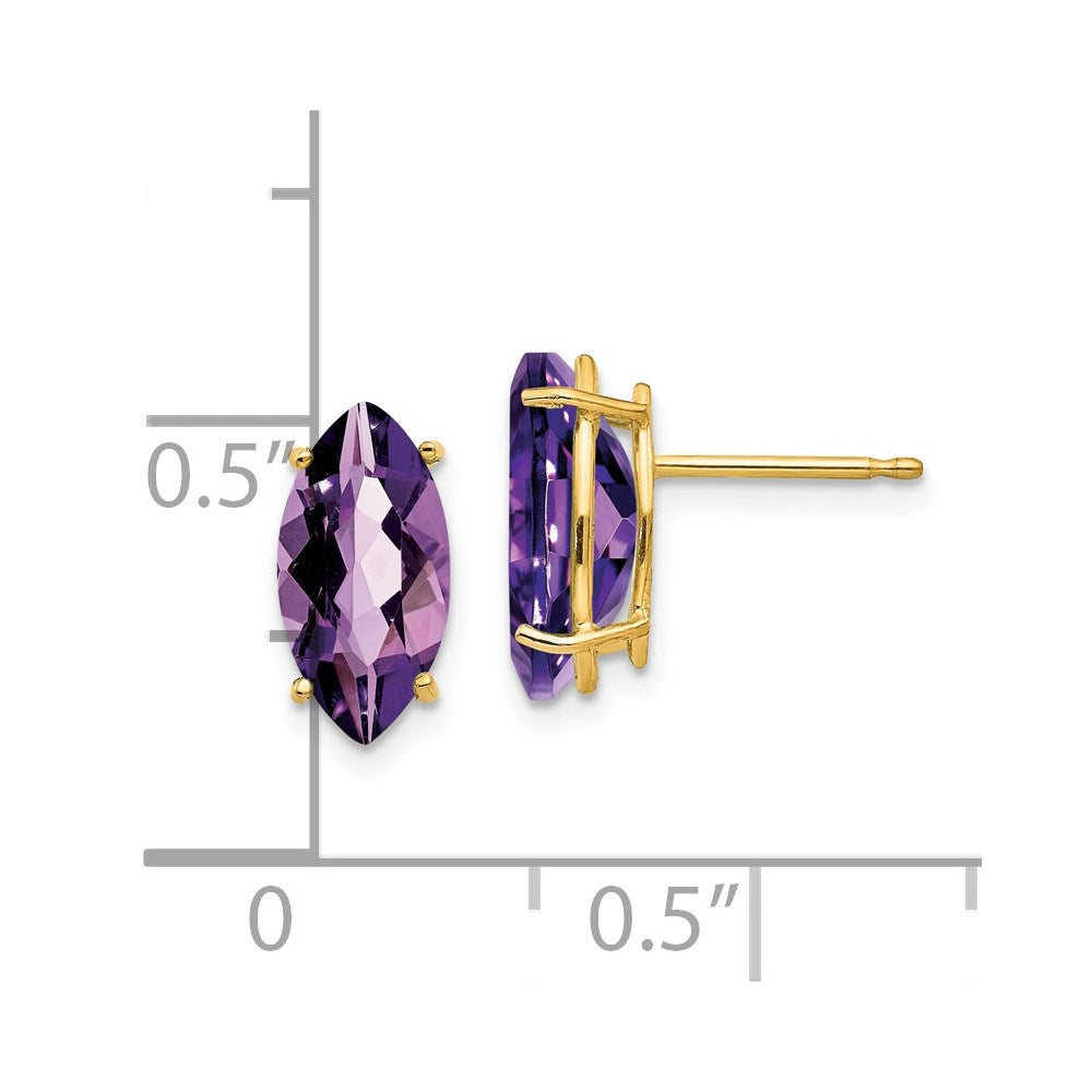 14K Gelbgold Ohrringe mit marquiseförmigem Amethyst, 10 x 5 mm
