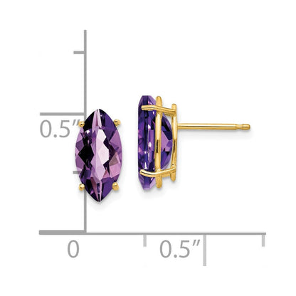14K Gelbgold Ohrringe mit marquiseförmigem Amethyst, 10 x 5 mm