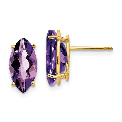 14K Gelbgold Ohrringe mit marquiseförmigem Amethyst, 10 x 5 mm