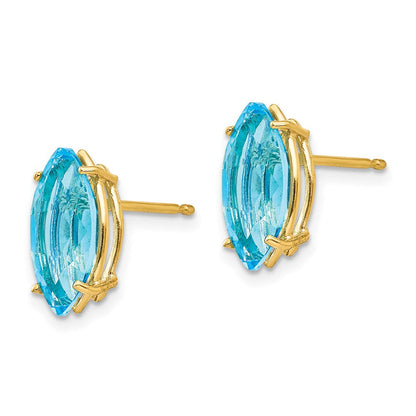 14K Gelbgold Ohrstecker mit Blautopas im Marquise-Schliff