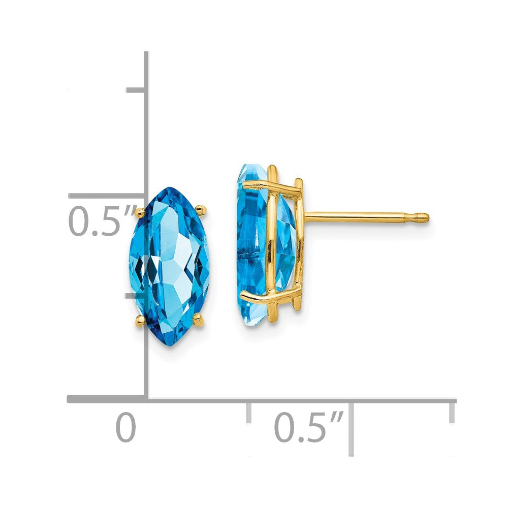 14K Gelbgold Ohrstecker mit Blautopas im Marquise-Schliff