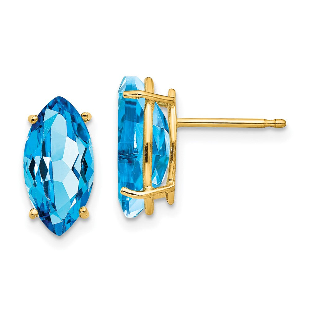 14K Gelbgold Ohrstecker mit Blautopas im Marquise-Schliff
