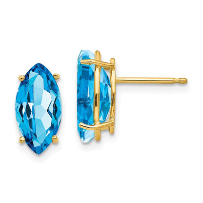 14K Gelbgold Ohrstecker mit Blautopas im Marquise-Schliff