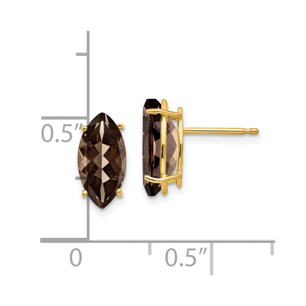 14K Gelbgold Ohrringe mit Marquise Rauchquarz, 10 x 5 mm
