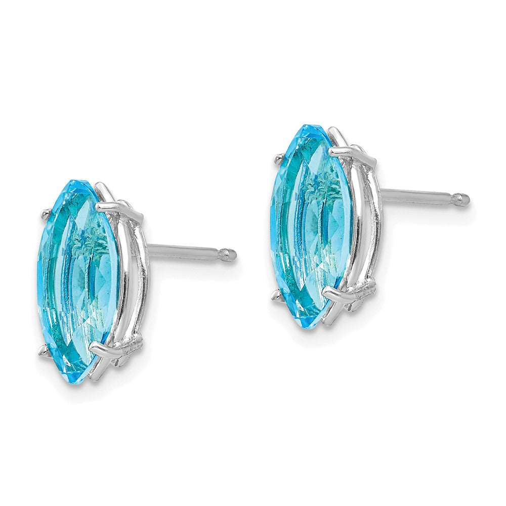 14K Weißgold Ohrstecker mit Blautopas im Marquise-Schliff, 10 x 5 mm