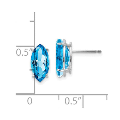 14K Weißgold Ohrstecker mit Blautopas im Marquise-Schliff, 10 x 5 mm