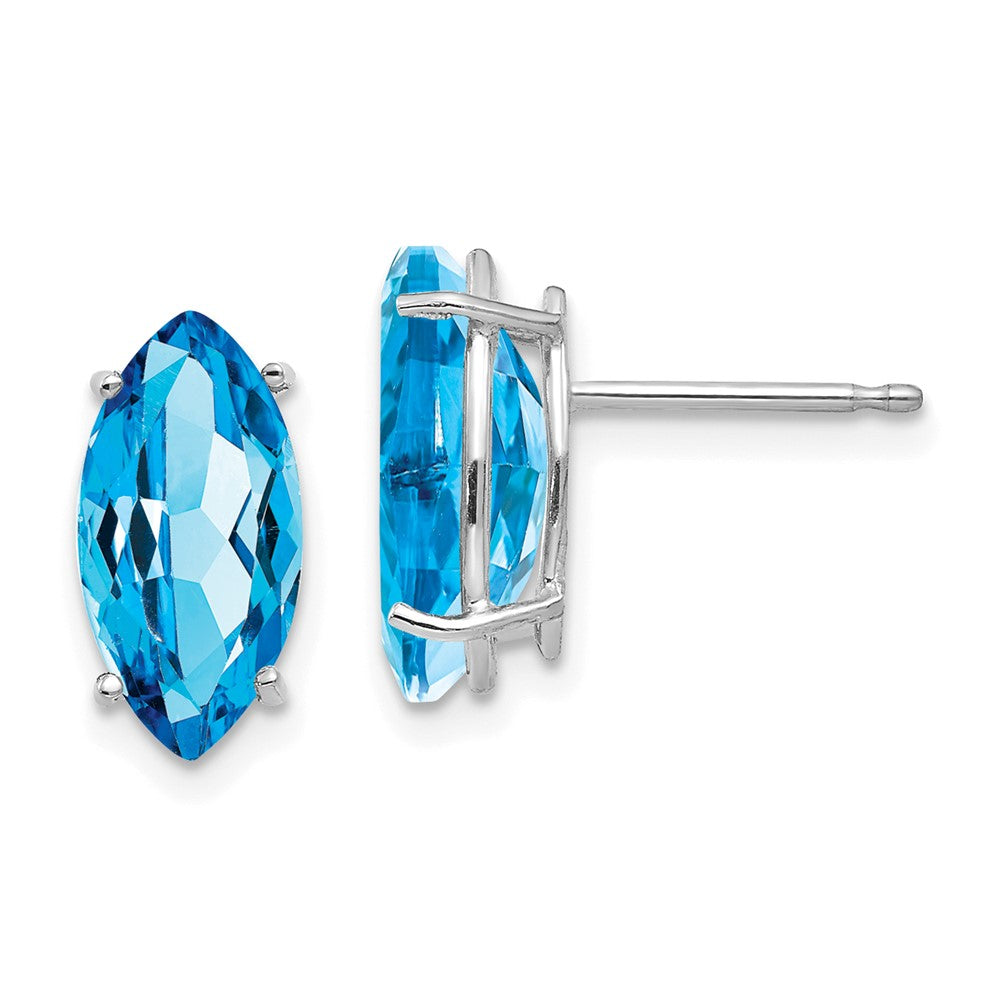 14K Weißgold Ohrstecker mit Blautopas im Marquise-Schliff, 10 x 5 mm