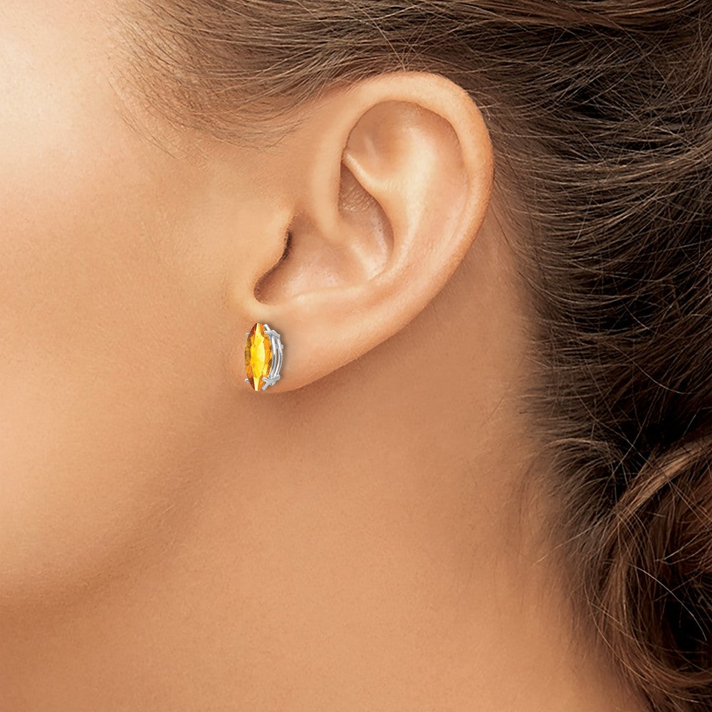 14K Weißgold Ohrringe mit Citrin im Marquise-Schliff, 10x5 mm