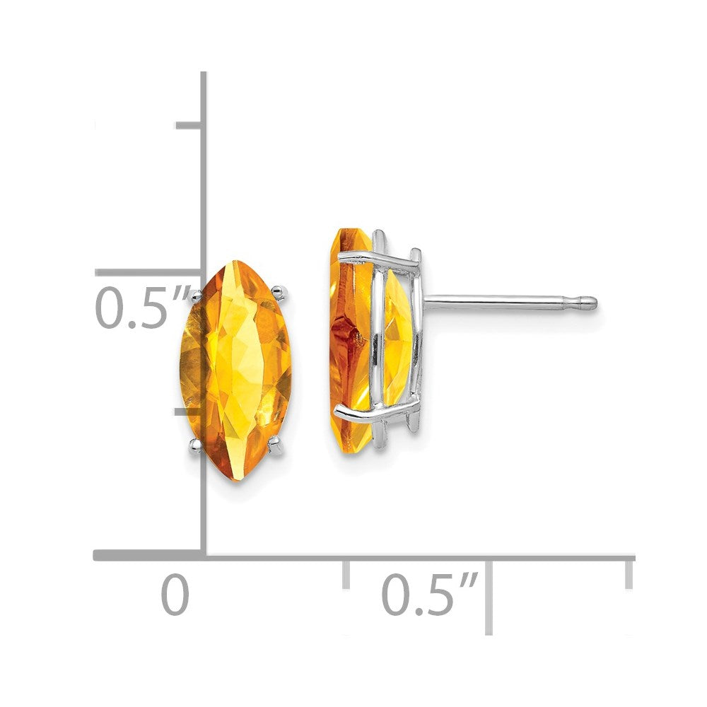 14K Weißgold Ohrringe mit Citrin im Marquise-Schliff, 10x5 mm