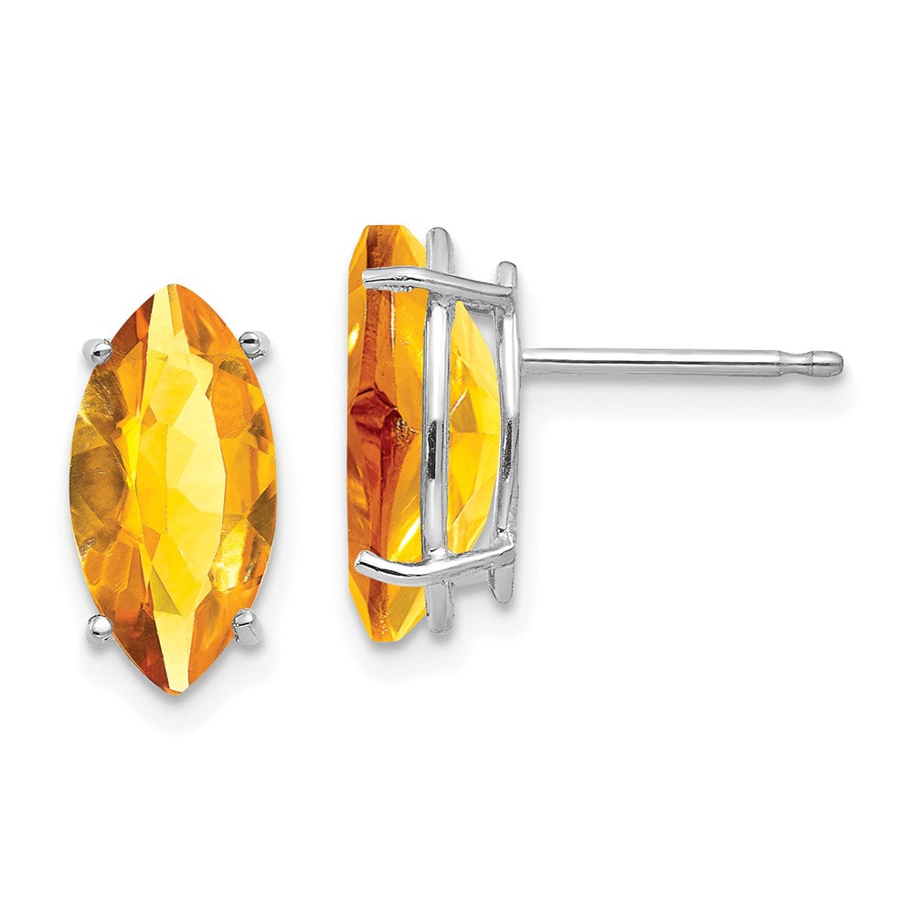 14K Weißgold Ohrringe mit Citrin im Marquise-Schliff, 10x5 mm