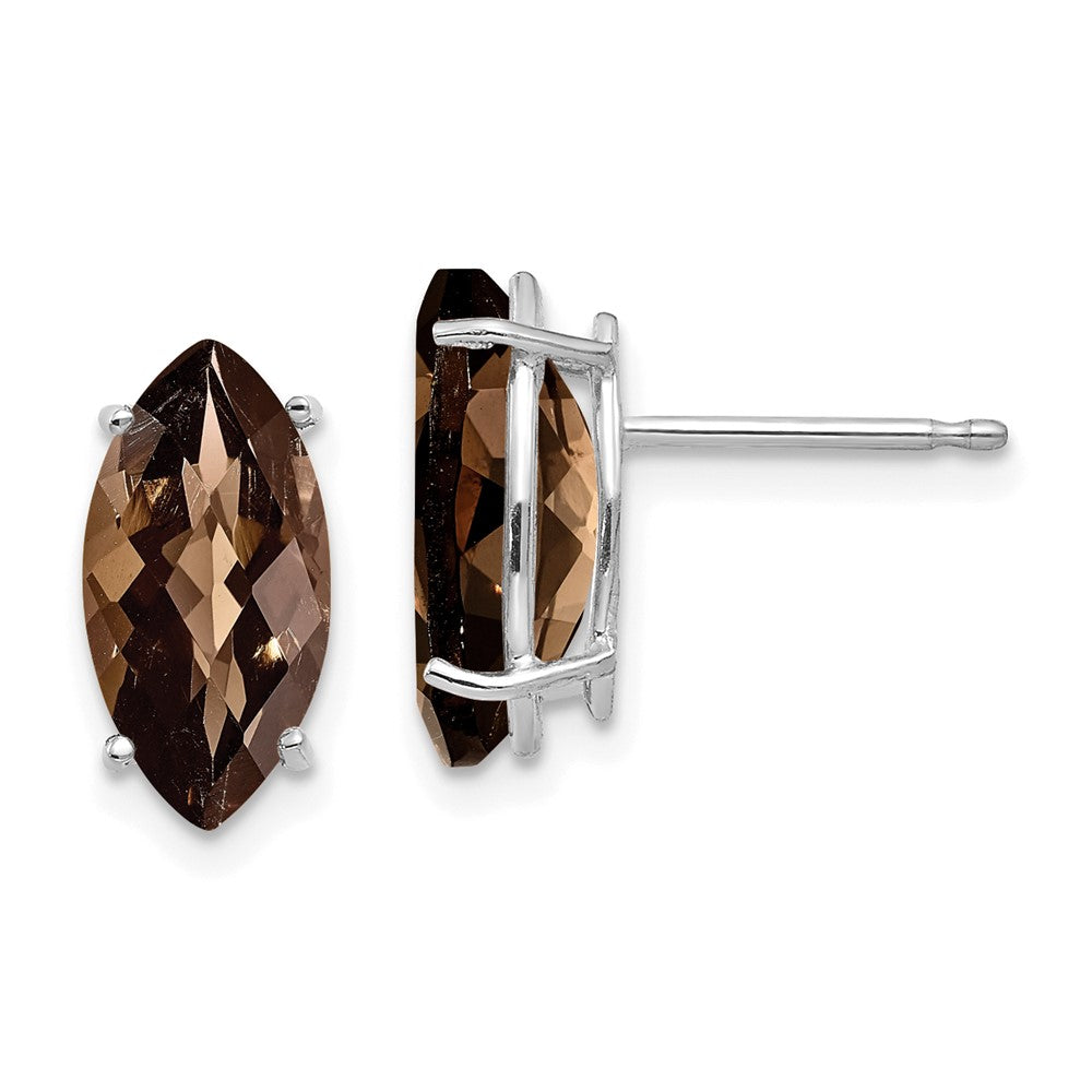 14K Weißgold Ohrringe mit 10x8 mm marquiseförmigem Karo-Schliff Rauchquarz und Citrinquarz