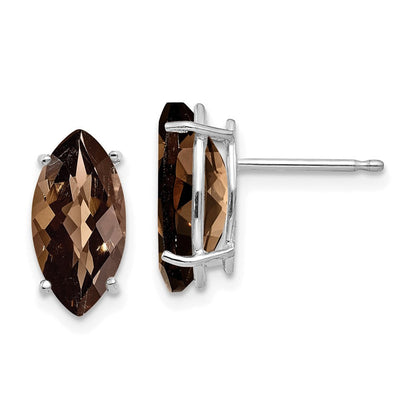 14K Weißgold Ohrringe mit 10x8 mm marquiseförmigem Karo-Schliff Rauchquarz und Citrinquarz