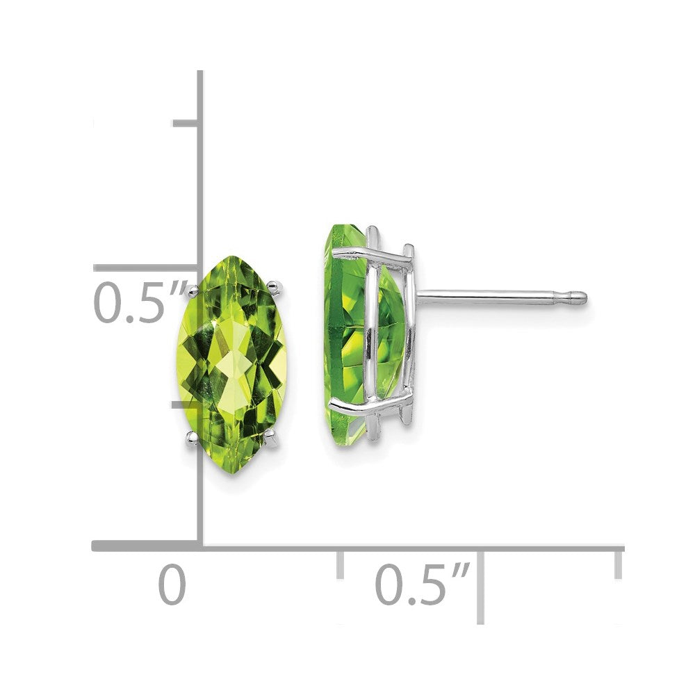 14K Weißgold Ohrstecker mit Peridot-Marquise, 10 x 5 mm