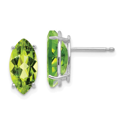 14K Weißgold Ohrstecker mit Peridot-Marquise, 10 x 5 mm