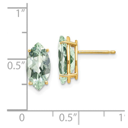 14K Gelbgold Ohrringe mit 12x6 mm Marquise-Grünquarz