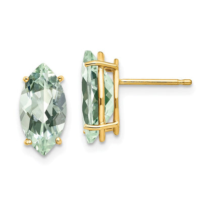 14K Gelbgold Ohrringe mit 12x6 mm Marquise-Grünquarz