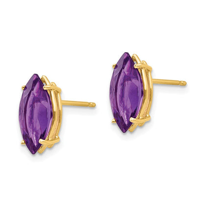 14K Gelbgold Ohrringe mit 12x6 mm Markise-Amethyst