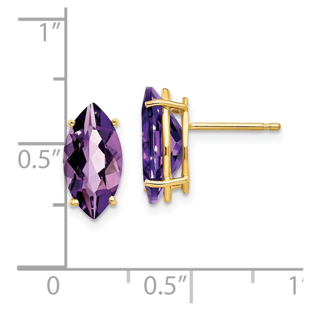 14K Gelbgold Ohrringe mit 12x6 mm Markise-Amethyst