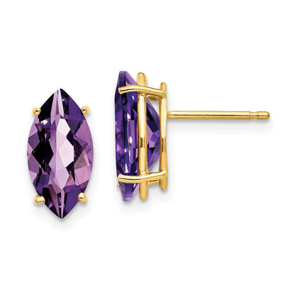 14K Gelbgold Ohrringe mit 12x6 mm Markise-Amethyst