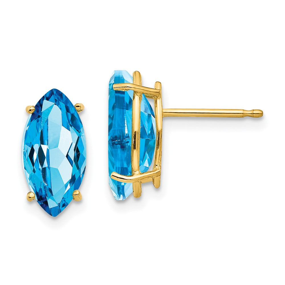 14K Gelbgold Ohrringe mit Blautopas im Marquise-Schliff, 12x6mm