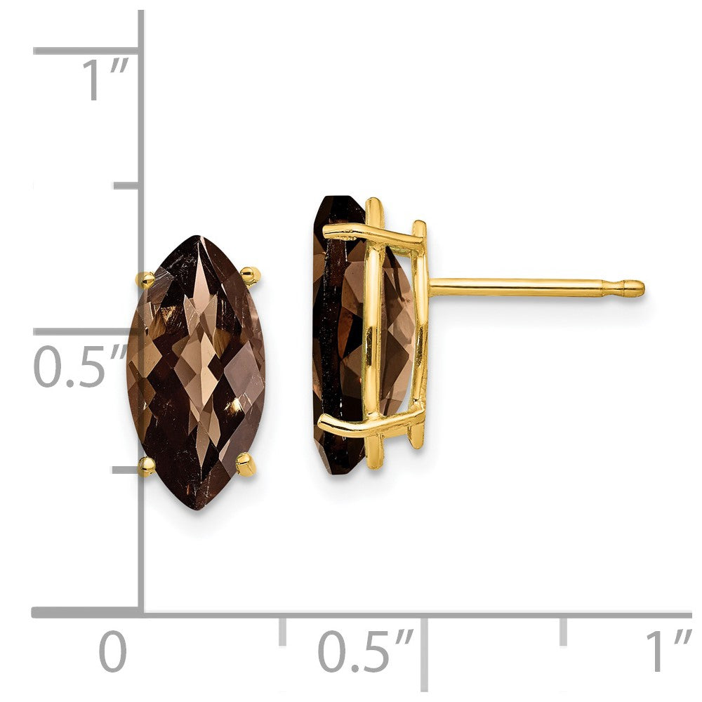 14K Gelbgold Ohrringe mit 12x6 Marquise Checker-Cut Rauchquarz in Gelbgold