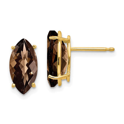 14K Gelbgold Ohrringe mit 12x6 Marquise Checker-Cut Rauchquarz in Gelbgold