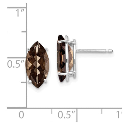 14K Weißgold Ohrringe mit Marquise-Rauchquarz, 12 x 6 mm, in 4er-Krappenfassung, Gelbgold
