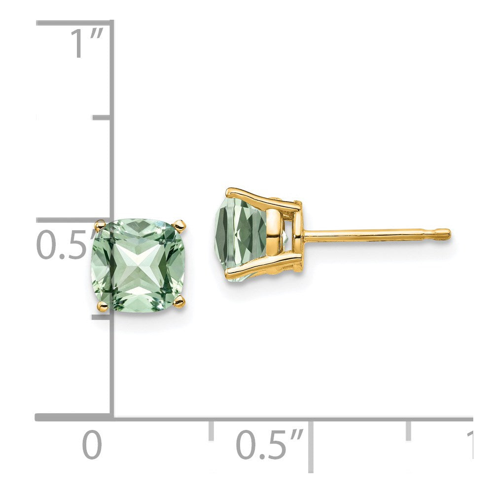 14K Gelbgold Ohrringe mit 6 mm Grünquarz im Kissenschliff