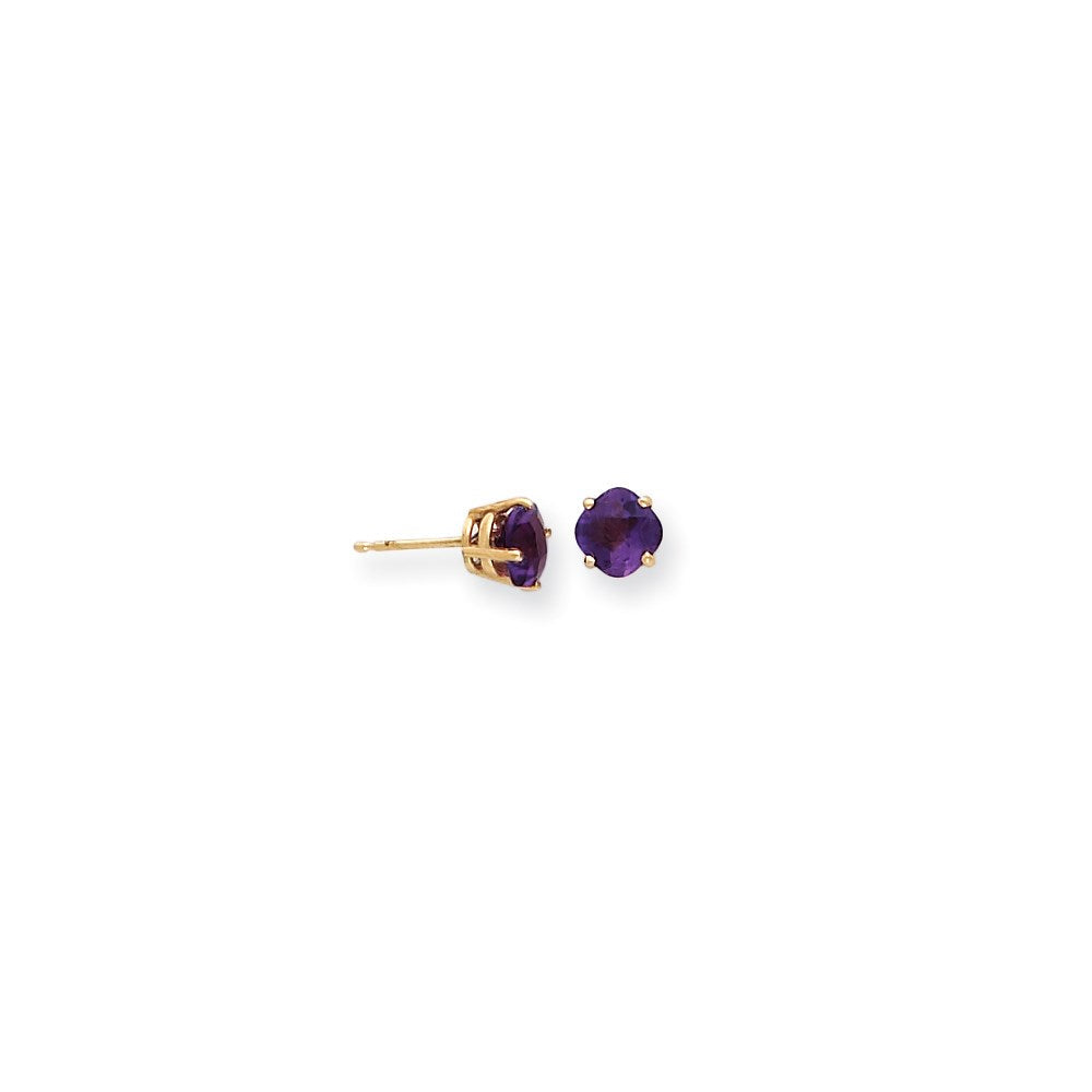 14K Gelbgold Ohrringe mit 6x6mm Kissenschliff-Amethyst im Schachbrettschliff