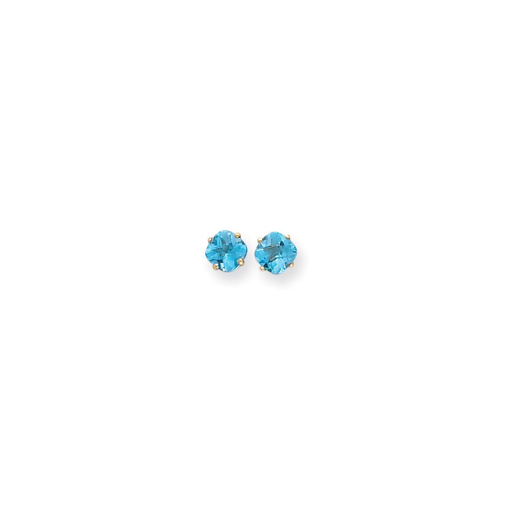 14K Gelbgold Ohrringe mit kissenförmigem Blautopas im Schachbrettschliff, 6x6 mm