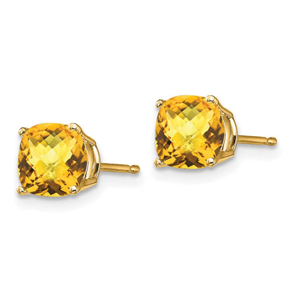 14K Gelbgold Ohrringe mit 6x6 mm Kissenschliff-Citrin im Schachbrettschliff